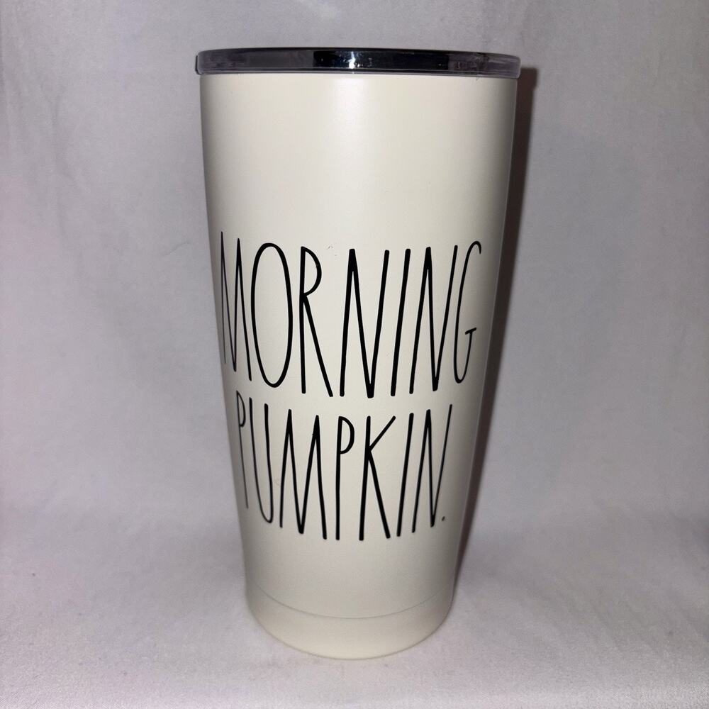 Rae Dunn "Morning Pumpkin" 17oz Insulated Stainless Steel Tumbler White HTF NWOT
